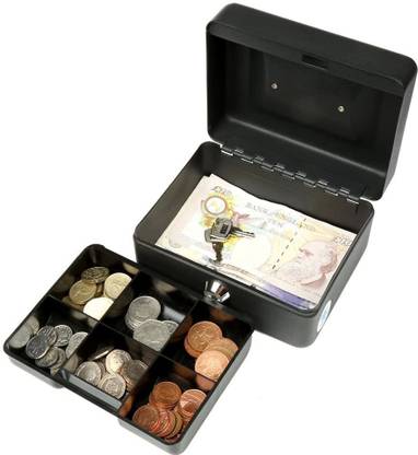 Crevizon Small Cash 6’’Einch Box with Key Lock, Portable Steel Cash Safe Box Petty Cash TinLockable Cash Money Coin Safe Security Box (Multi Color) Cash Box