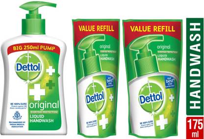 Dettol original Liquid Handwash 250 ml +2 Refile 175 ml Hand Wash Pump + Refill