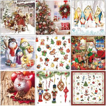 DCAD Decoupage Napkins Christmas Set4 -- 9 Decoupage Tissues -1 napkins of each design - total 9 pc Multicolor Paper Napkins
