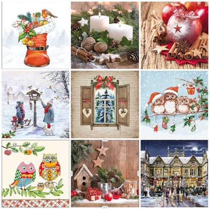 DCAD Decoupage Napkins Christmas Set 3 -- 9 Decoupage Tissues -1 napkins of each design - total 9 pc Multicolor Paper Napkins