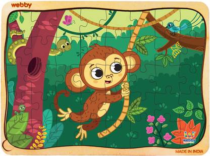 Webby Monkey in Jungle Wooden Jigsaw Puzzle, 40pcs