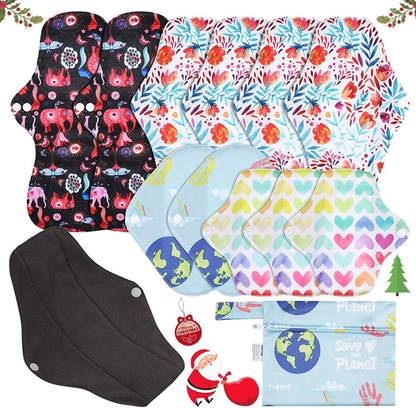 Rovtop 12 Pcs Reusable Sanitary Pads,Washable Cloth Menstrual Pads/Menstrual Towel，4 Size Replace with 1 Mini Portable Bag Sanitary Pad
