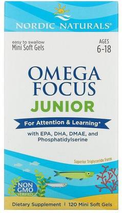 Nordic Naturals Omega Focus Junior Ages 6-18 with EPA,DHA,DMAEand Phosphatidylserine Mini SoftGels