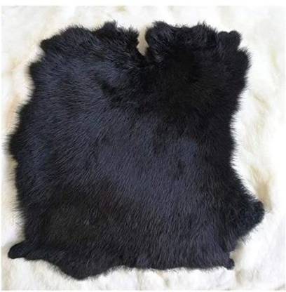 Seek4comfortable Real Rabbit Fur,Rabbit Pelt with Sewing Quality Leather As Rug Throw Fur Blanket Carpet Cosy，8 x 14 in,Black