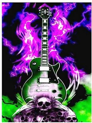 CooolPlus Skull Guitar Diamond Painting Kit - 5D Full Round Diamond Painting by Numbers on Canvas - Skull Guitar Diamond Dot Kit