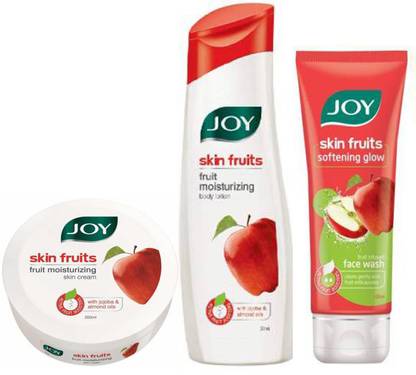 जॉय Skn Fruits Fruit Moisturizing Body Lotion 100ml + Skin Fruits Fruit Moisturizing Skin Cream 100ml + Skin Fruits Active Brighteing Apple Face Wash 100ml (3 Items in the set)