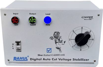 rahul C-6000 cn6 Kva/24 Amp,Manual 8 ,Input 90-260 Volt,Use a Maximum of 24 Amp Load, with 2+1 Metar Input,Output+Load Indicator, With Over Load MCB,Mainline Autocut Copper Voltage Stabilizer Autocut Voltage Stabilizer