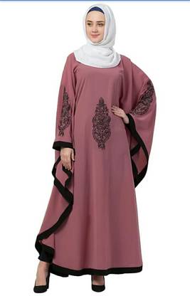 afreen naqab collection Crepe Solid Abaya With Hijab