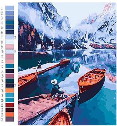 OyeArts Paint by Numbers for AdultsDIY Oil Painting Kits Full Color Canvas Set for Beginners to Advanced - 16x20'' - Snow Mounta