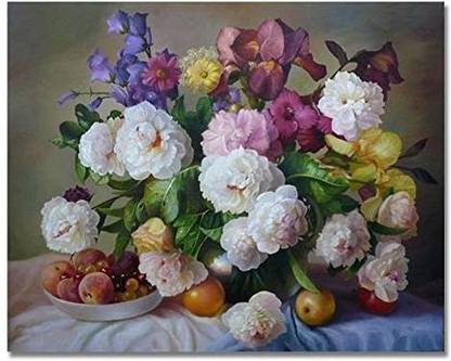 BOSHUN Paint by Numbers Kits with Brushes and Acrylic Pigment DIY Canvas Painting for Adults Beginner- Flower 16 x 20 inch(With