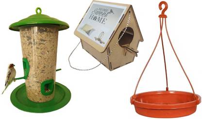 Deskart India Bird Food Feeder, Bird Water Feeder And Bird Nest Combo Set Window Bird Feeder