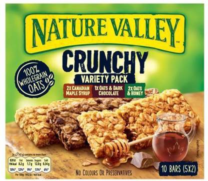 General Mills Nature Valley Variety pack 2xCanadian Maple Syrup+1xOats & Dark Chocolate+2xOats & Honey Bars,210g Box