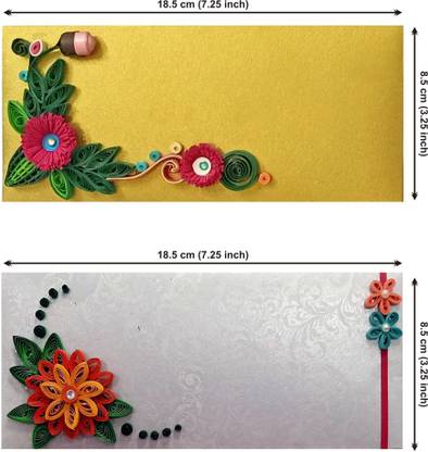 ADCOM Adcom Handmade 3D Quilling Shagun Envelope (Pack of 2) Rectangular Shape (18.5cmX8.5cm) for Wedding, Baby Shower, Gifting, Festival by Women's Group Envelopes