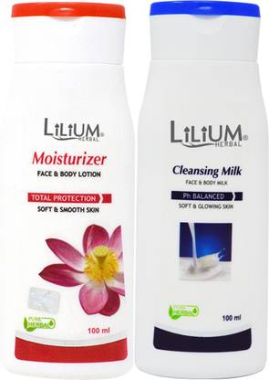 LILIUM Regular Moisturizer Face & Body Lotion with Cleansing Milk, 100ml Each