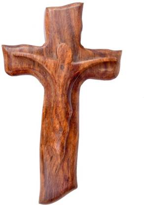 Kesha Spree Rosewood Jesus Christ Cross - Wooden Crucifix for Wall, Church Decoration L x B - 9.5 x 5.5 Inch- (Brown) Decorative Showpiece  -  24.1 cm