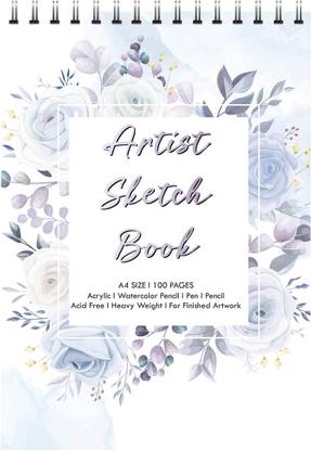 paper pebbles White Lotus Leaf Pattern Sketch Book for Arts and Drawing 100 Pages 150 GSM Size A4 Sketch Pad