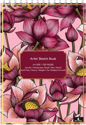 paper pebbles Lotus Flower Full Color Pattern Sketch Book for Arts and Drawing 100 Pages 150 GSM Size A4 Sketch Pad