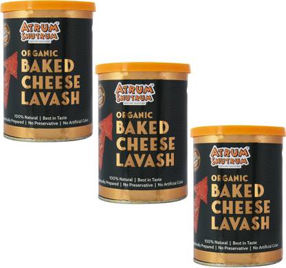 Atrum Shutrum Organic Baked Cheese Lavash | 100 % Certified Organic Snack | Turkish Crispy Lavash Crackers | Made using Organic Ingredients | Healthy Snack | No Preservatives | 50 g (Combo of 3)