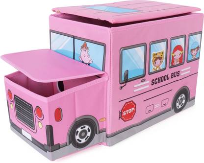 Pokory Sitting Foldable Toy Storage Box with Lid Pink colour for Storage of Toys basket Storage Box