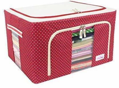 Pambri Metal Support Clothes Storage Bag. Popthing Clothes Organizer box with Metal Support, Hard Bottom, Sturdy Handle, Durable Zipper. Suitable for Storage Clothes, Underwear, Towel Storage Box