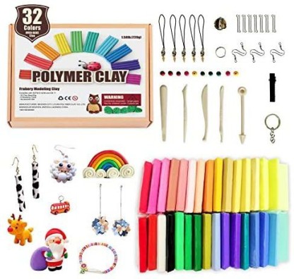 FRABERY Polymer Clay 48 Colors Home Decor Handmade Gift for Kids & Parents Glossy Modeling Clay with Sculpting Clay Tools and Supplies Ideal for Creating Jewelry,Ornament Non-Toxic Oven Bake Clay