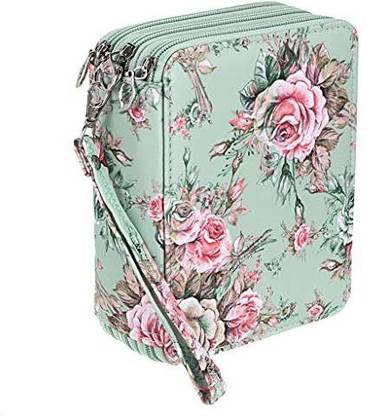 Btsky Zippe Pencil Case-Canvas 72 Slots Handy Pencil Holders with Printing Pattern for Prismacolor Watercolor Pencils, Crayola Colo Pencils, Marco Pencils Rose