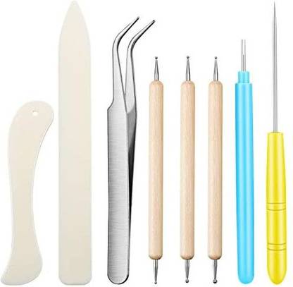Mudder 8 Pieces Craft Tools, Include 2 Piece Bone Folder Paper Creaser 3 Pieces Double Head Indentation Pens with Sugar Stir Needle Quilling Needle Pen and Tweezers for Card Making Scrapbooking Bookbinding