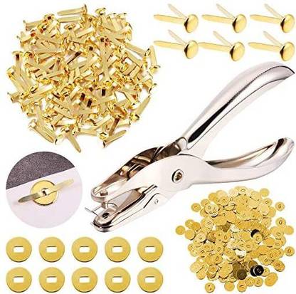 Mudder 100 Pieces 3/4 Inch Brass Paper Fasteners Paper Brads, and 300 Pieces Plated Brass Washers with Hole Punch