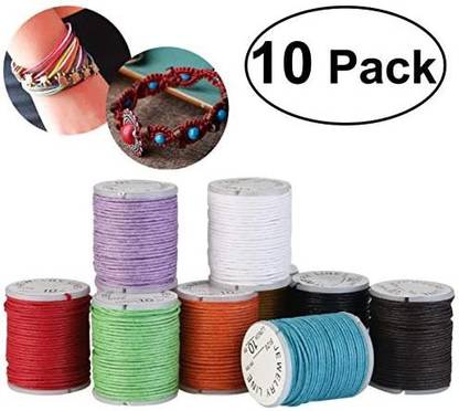 Winomo 10 Colors 1mm Waxed Cotton Cord Thread for Jewelry Making, Carfting Waxed Cotton Bead String for Macrame, Leather Works, Bracelets, Scrap Booking