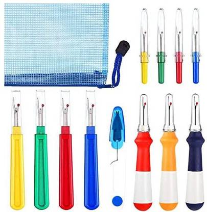 Mudder 13 Pieces Seam Ripper Stitch Remover Kit, 3 Ergonomic Grip Handy Stitch Ripper Thread Remover Tool 8 Stitch Unpicker Thread Cutter Tool and 1 Yarn Cutter Scissor with 1 Storage Bag for Sewing Crafting