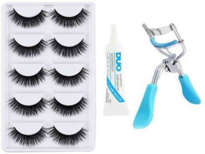 AVEU False Eyelashes-Set of 5, Eyelashes Glue & Eyelash Curler (7 Items in the set)