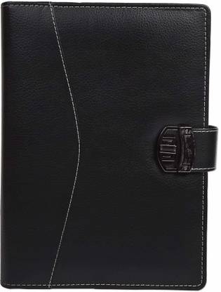 PAPERLLA BLACK Dated Business Organizer Planner - 2021 /Vintage Faux Leather New Year, Card-Document Holder, Elastic Lock Personal Diary, Desk Calendar with Planner for Office Going Mother and Father. B5 Journal RULED 314 Pages