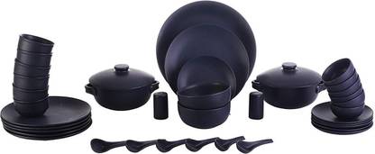 caffeine Pack of 37 Ceramic Handmade Black Matte Dinner Set Dinner Set