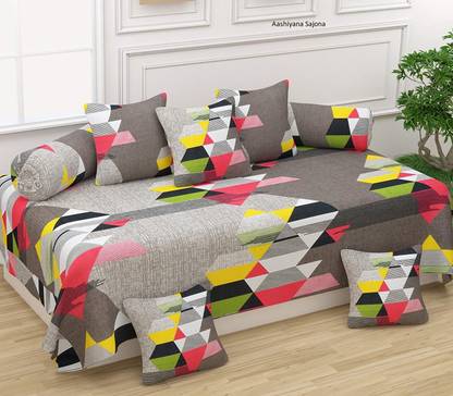 DECOR VATIKA Polycotton Geometric Diwan Set