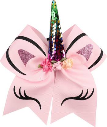 Arendelle Sequence Unicorn Large 7inch Pink Cheer Bow for Young Girls [AHA028] Rubber Band