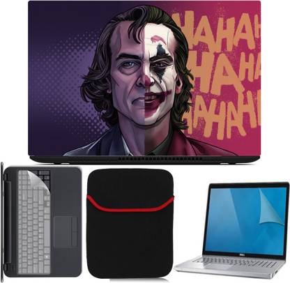 D.V TECH 4 IN 1 SET OF GREAT COLOUR TEXTURE OF JOKER LAPTOP SKIN SCREEN GUARD KEYGUARD AND LAPTOP SLEEVE 15..6 INCH Combo Set