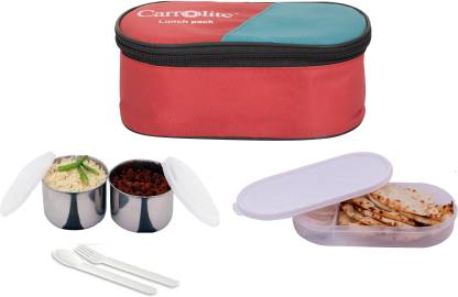 Carrolite Max Fresh Click 2 Containers+ 1 Chapati Tray lunchbox Red 3 Containers Lunch Box
