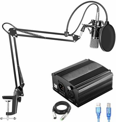 TechBlaze Studio Recording Condenser Microphone Set with 48V Phantom Power Supply BM 800 Condenser Mic Set with USB Powered Phantom Power Audio Interface, Arm Stand and Pop for Recording & Singing microphone