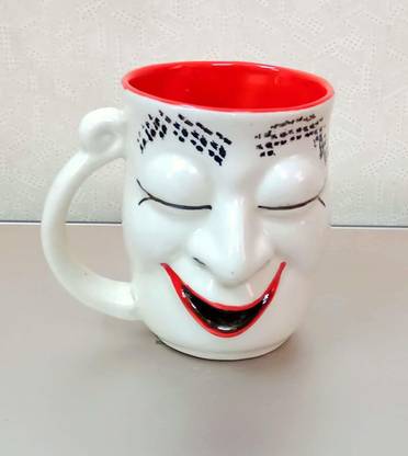THE 7 DEKOR Handmade Ceramic 3D Joker face Joy Coffee White (Red Inside) 300 ml. Ceramic Coffee Mug