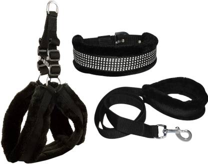 BODY BUILDING Dog Belt Combo of 1 inch Feather Padded Black Dog Body Harness with Dog Collar & Leash Specially for Medium Breed Dog Harness & Leash