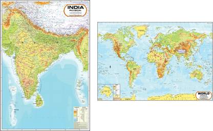 India Physical Map & World Physical Map Combo ( Pack of 2 ) - Rolled Paper Maps Photographic Paper