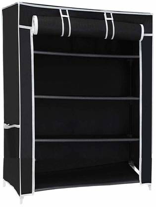 SIMSAN Collapsible Shoe Stand (Black 4 Shelves, DIY(Do-It-Yourself) Plastic Collapsible Shoe Stand