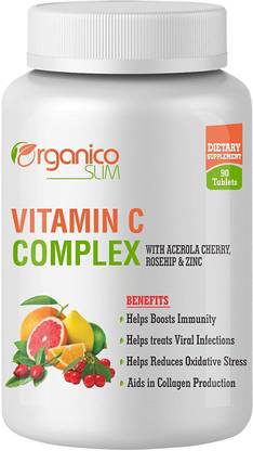 organicoslim Vitamin C Complex with Acerola Cherry and Rosehip Extract-90 Chewable Tablets