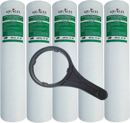 AQUALEX RO, Classic 100 PP SPUN PRE FILTER, 5 micron, 10 inch, Superier Quality , , 5pcs Set + 1pc Spanner, Suitable for Water RO purifier Solid Filter Cartridge