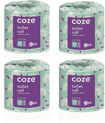 COZE Soft 2 Ply Toilet Roll Tissue (Size - 10X10 cm (350 Pulls) Regular Toilet Rolls for Bathroom/Toilet, Pack of 4 Toilet Paper Roll