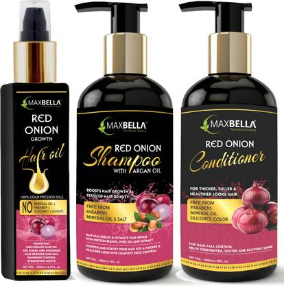 MaxBella Red Onion Black Seed Oil Ultimate Hair Care Kit (Shampoo + Hair Conditioner + Hair Oil)