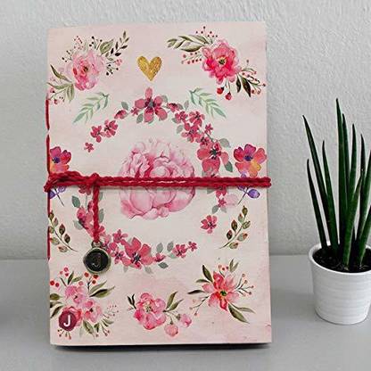Jhingalala Handmade Diary Notebook with Flower Design Printed on front Cover A5 Diary Unruled 160 Pages