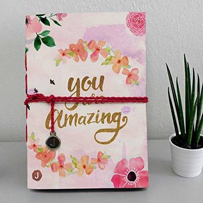 Jhingalala Handmade Diary Notebook with Flower Design You are Amazing Printed on front Cover A5 Diary Unruled 160 Pages