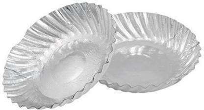 Lokesh Silver Coated Disposable Paper Plate 8 Inches Pieces Quarter Plate (50 Quarter Plate) Quarter Plate