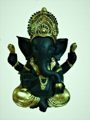 Inara Creation Lord Ganesha Showpiece - Black & Golden (10 Inch) Decorative Showpiece  -  23 cm